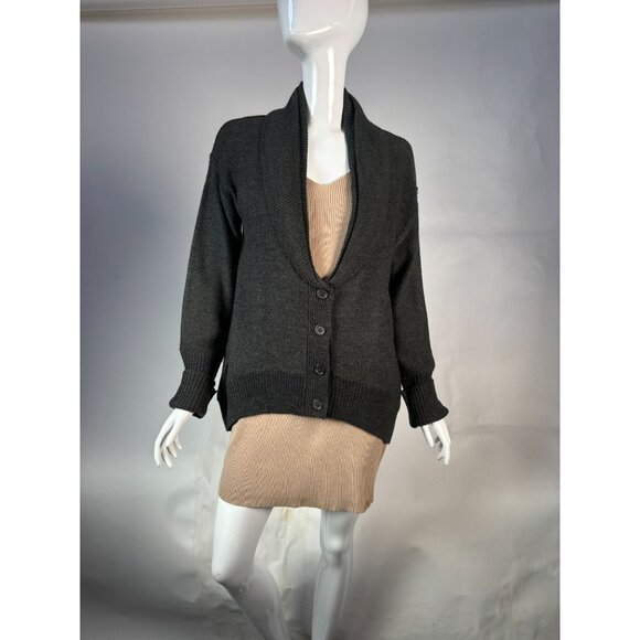 Love Rocks Womens Large Gray Acrylic Shawl Collar Button Cardigan Sweater - Picture 8 of 16